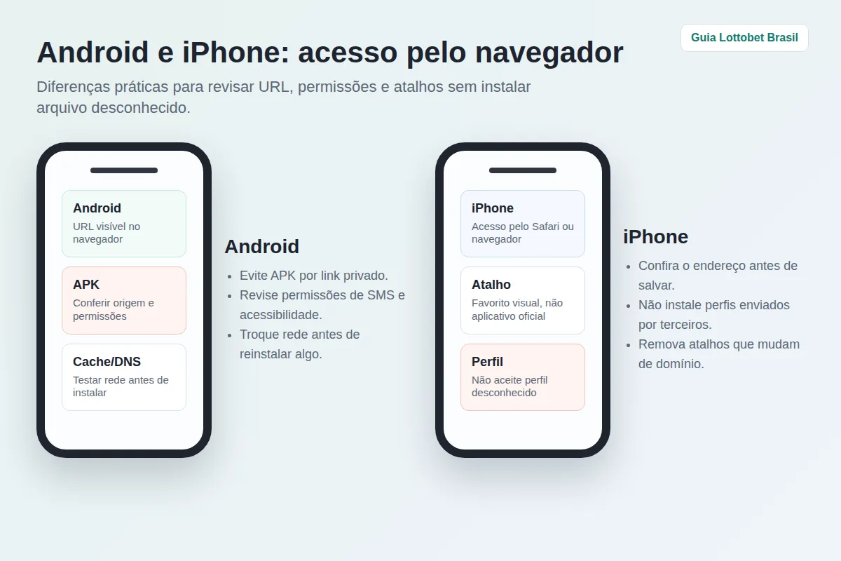 Comparação de Android e iPhone para acesso pelo navegador sem APK desconhecido